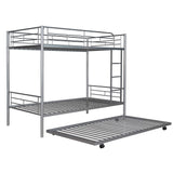 Metal Bunk Bed with Trundle Twin Over Twin Bunk Bed Frame with Ladder and Safety Rails for Kids Triple Metal Bunk Can be Divided into Two beds, Silver Bellemave