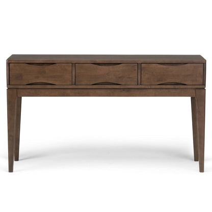 SIMPLIHOME Harper SOLID WOOD 54 inch Wide Mid Century Modern Console Sofa Entryway Table in Walnut Brown with Storage, 3 Drawers , for the Living Room, Entryway and Bedroom - WoodArtSupply