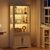 Lareth Display Cabinet with Glass Doors, 69 in Tall Bookcase with LED Lights, Glass Display Case Kitchen Pantry Cabinet, 5 Tier Curio Storage Cabinet for Living Room, Home Office, White Lareth