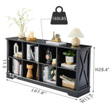 Book Shelf, 8 Cubes Farmhouse Wood Long Storage Organizer Bookcase, 3-Tier Open Shelf Wooden Bookcase, Cube Organizer with Storage, Display Cabinet Organizer for Bedroom, Home and Office, Black NONGSHIM