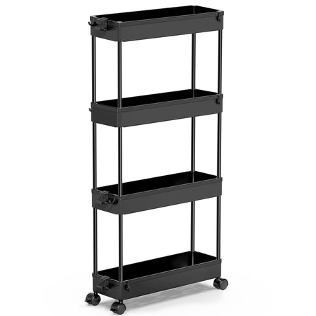 SPACEKEEPER Slim Rolling Storage Cart 4 Tier Organizer Mobile Shelving Unit Utility Cart Tower Rack for Kitchen Bathroom Laundry Narrow Places, Black SPACEKEEPER