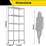GIOTORENT 5-Wire Garage Shelving Storage Shelves, Kitchen Storage Adjustable Shelf, Metal Shelves 500Lbs Capacity 21" L x 11.8" W x 53.8" H for Laundry Bathroom Pantry Closet, Grey GIOTORENT