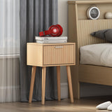 LAATOOREE Nightstands Set of 2, Small Side Table, Bedside Table with Fluted Door, Solid Wood Feet; Modern Mid-Century End Table for Bedroom, Small Space (Natural) LAATOOREE