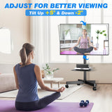 Rfiver Strong Rolling TV Stand with Shelf for 23-60 inch TVs up to 88lbs, Portable Mobile TV Cart with Silent Wheel, Tilt & Height Adjustable Universal Corner TV Stand for Bedroom, Living Room, Office Rfiver