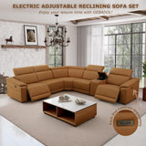 GEBADOL Power Recliner Sectional Sofa, L-Shaped Living Room Furniture Set, Light Brown Leather Sofa, Reclining Sectional Couch with Storage Console/Cup Holder for Living Room/House/Apt GEBADOL