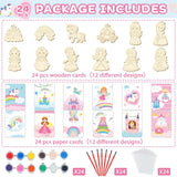 24Pcs Princess Party Favors Birthday Supplies Decorations-Cards with Art Crafts Castle Fairies DIY Wooden Painting Craft Kits Thank You for Coming Gifts Bulk Goodie Bags Stuffers Prizes for Kids Girls Yiaoyinnz