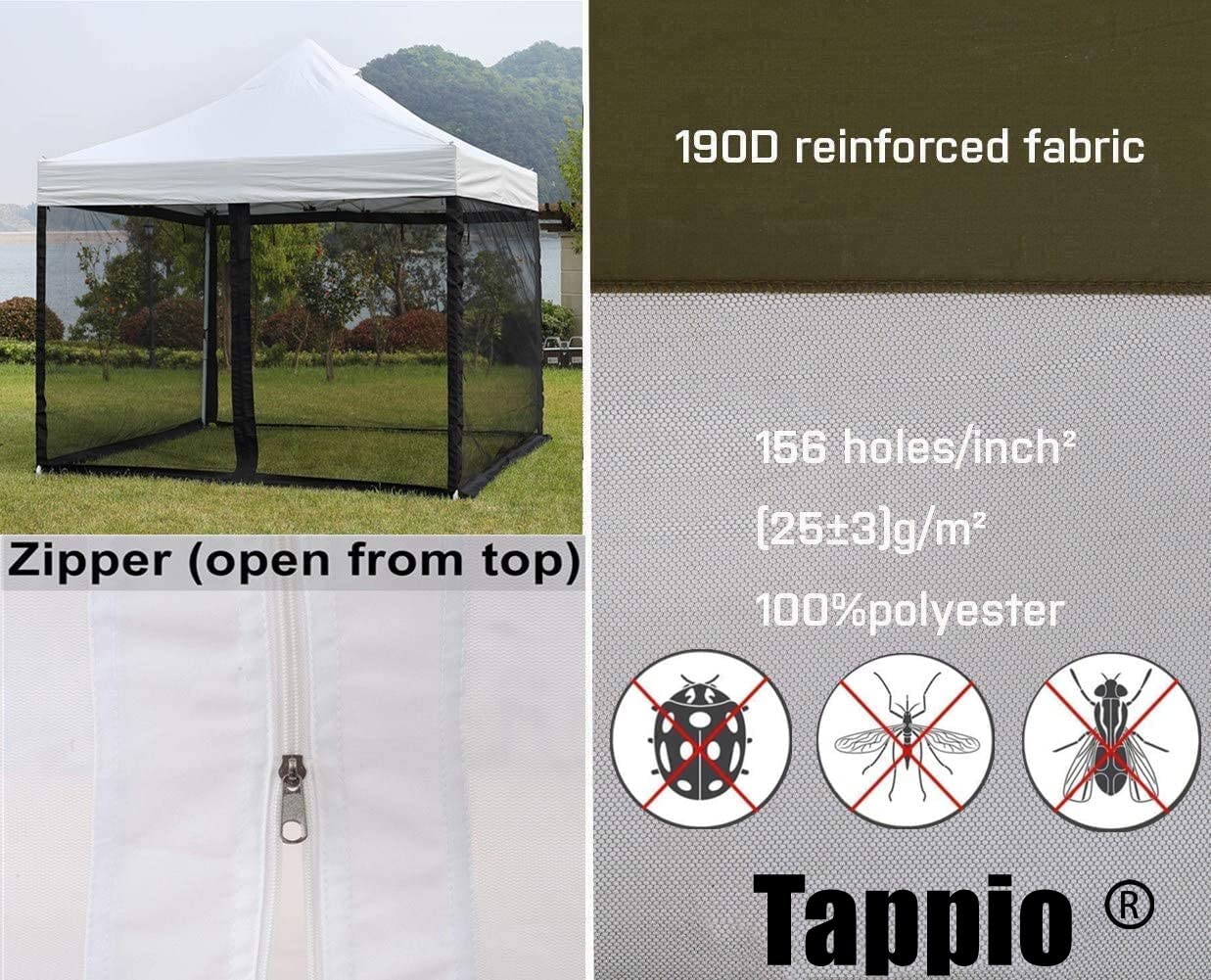 Mosquito Net with Zipper for Outdoor Camping Mosquito Net DIY Canopy Screen Wall Outdoor Mosquito Net for 10 x 10 Patio Gazebo and Tent