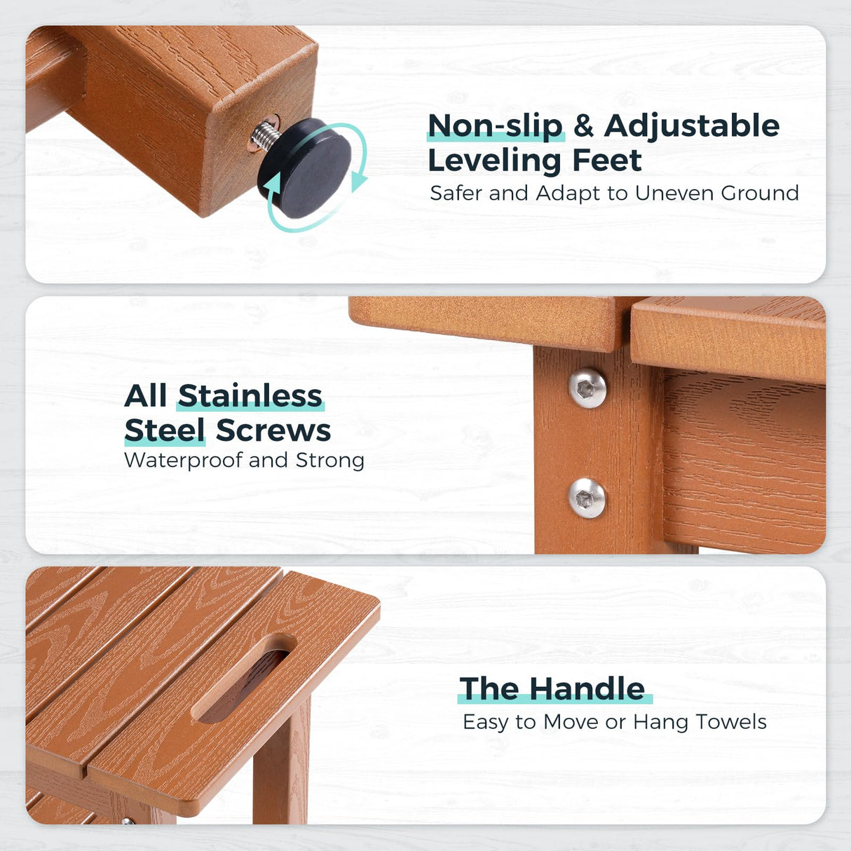 LAHAAP 35" Shower Bench, Waterproof Poly Lumber Shower Stool for Shaving Legs, Shower Chair Seat Holds up to 400lbs, Bathroom Bench for Inside Shower, Non-Slip (Brown) LAHAAP