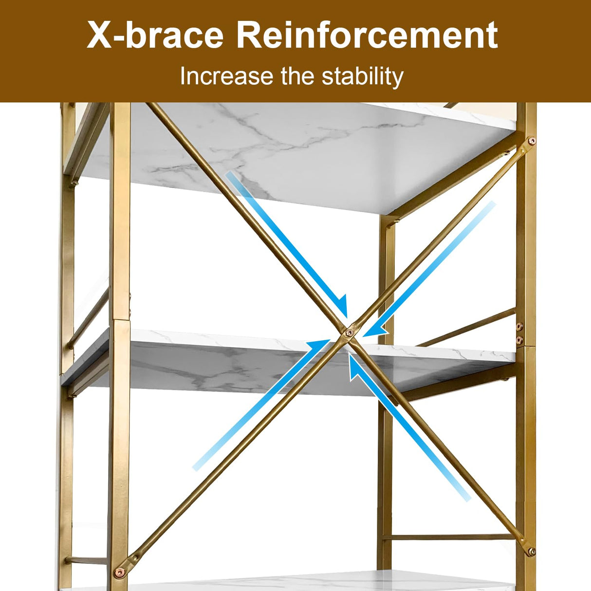 AT-VALY 5-Tier Bakers Rack with Storage Shelf,Free Standing Kitchen Storage Shelf Rack 23.6 L x 15.7 W x 62.6 H (Gold) AT-VALY