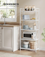 SONGMICS 5-Tier Metal Storage Rack, Shelving Unit with X Side Frames, Dense Mesh, 12.6 x 23.6 x 57.3 Inches, for Entryway, Kitchen, Living Room, Bathroom, Industrial Style, Cloud White UBSC165W01 SONGMICS