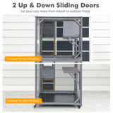 Tangkula Catio Outdoor Cat Enclosure, 72 Inch Wooden Cat House on Wheels with Resting Box, 2 Platforms & Weatherproof Asphalt Roof, Large Kitty Cat Condo Cage Playpen with Enter Doors & PP Layer Tangkula