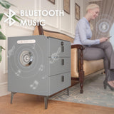 QHRAY Smart Nightstand with Fingerprint Lock Drawer, Nightstand with Wireless Charging, Night Stand with Charging Station,2 USB, LED Lights Bluetooth Speaker Side Table for Bedroom/Living Room QHRAY