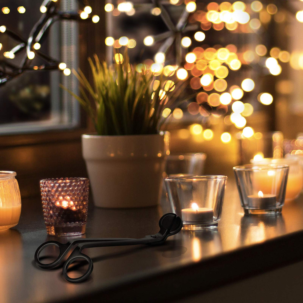 CHEFBEE Candle Wick Trimmer, Polished Stainless Steel Wick Clipper Cutter, Scissors, Reaches Deep Into Candles to Cut Spent Cord, Allow Cleaner Burn and Prevent Soot Buildup (Black) CHEFBEE