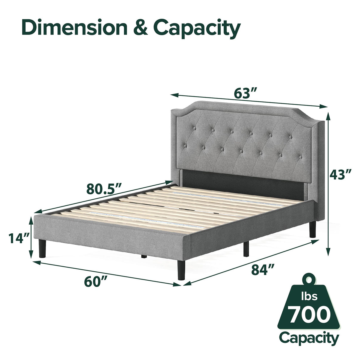 ZINUS Kellen Upholstered Scalloped Platform Bed Frame, Mattress Foundation, Wood Slat Support, No Box Spring Needed, Easy Assembly, Queen Zinus