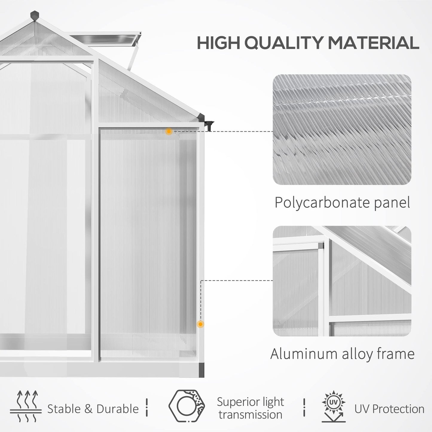 Outsunny 4' x 6' Walk-in Polycarbonate Greenhouse with Roof Vent for Ventilation & Rain Gutter, Heavy Duty Aluminum Green House, Hobby Greenhouse for Winter - WoodArtSupply