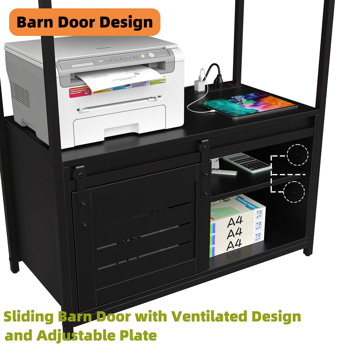 Furniouse 6-Tier Kitchen Bakers Rack with Power Outlet, Industrial Microwave Oven Stand with Shelves, Kitchen Utility Storage Shelf with Cabinet, Standing Kitchen Storage Rack (Black) Furniouse