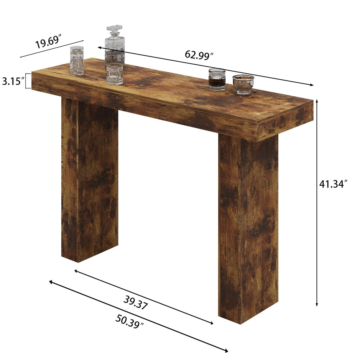 Tilayasig 63" Long Bar Table, Industrial Counter Height Pub Table, Narrow Kitchen Dining Table for Small Spaces, Breakfast Bar, Home Bar, Rustic Brown (Only Table) Tilayasig