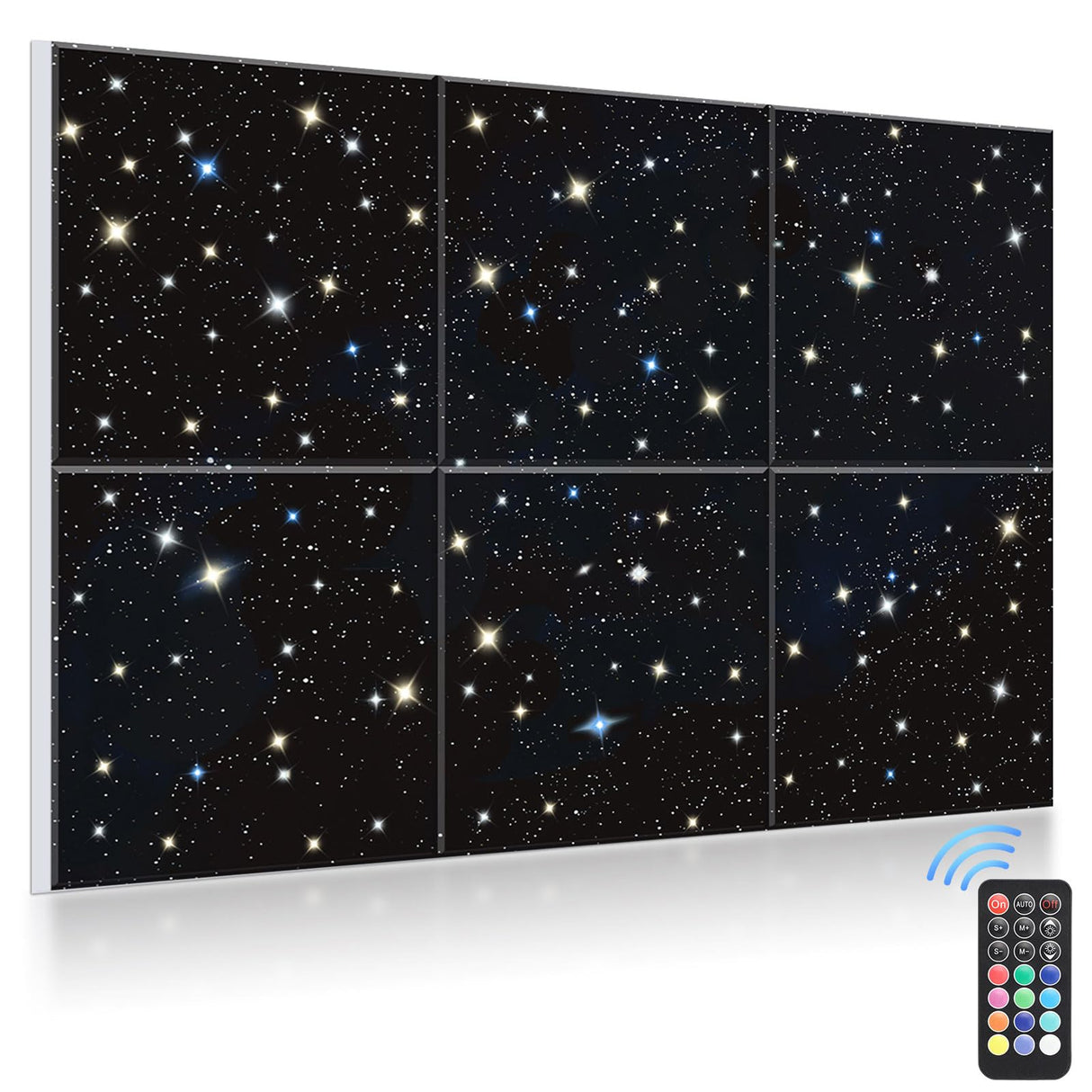 JBER Acoustic Panels, Self-Adhesive Soundproof Wall Art Painting with Fiber Optic Starlight Flashes, Celling Decoration - Fire & Noise Proof for Studio, Office, Home (Starry Sky, 72" × 48", 6Pcs) JBER