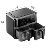 CHEFMAN 6 Quart Dual Basket Air Fryer Oven with Easy View Windows, Sync Finish, Hi-Fry, Auto Shutoff, 2 Independent 3Qt Nonstick Dishwasher Safe Frying Baskets, Digital Double Air Fryer - Black Chefman