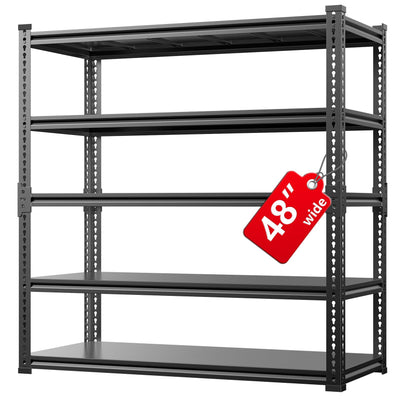 Lauxery Garage Shelving, 48" Wide 5-Tier 3000lbs, Boltless Assembly, Adjustable Large Garage Storage Shelves, 48" W x 24" D x 72" H Heavy Duty Storage Rack
