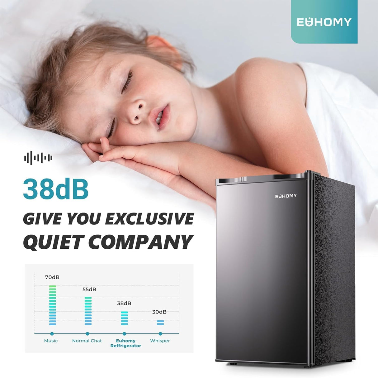 EUHOMY 3.2 Cu.Ft Mini Fridge with Freezer, Single Door Compact Refrigerator, Adjustable Thermostat, Mini Refrigerator Energy Saving, Mini fridge for Bedroom, Dorm, Office, Black EUHOMY