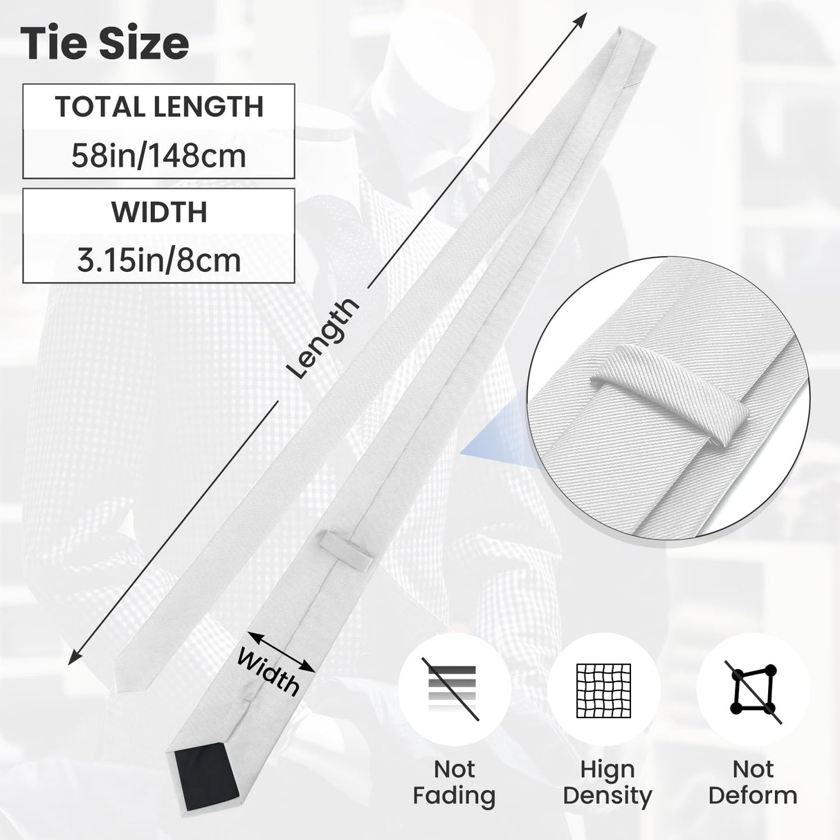 Junmaxroad White Ties For Men Solid Color Formal Neckties 3.15" (8CM) Men's Ties Junmaxroad