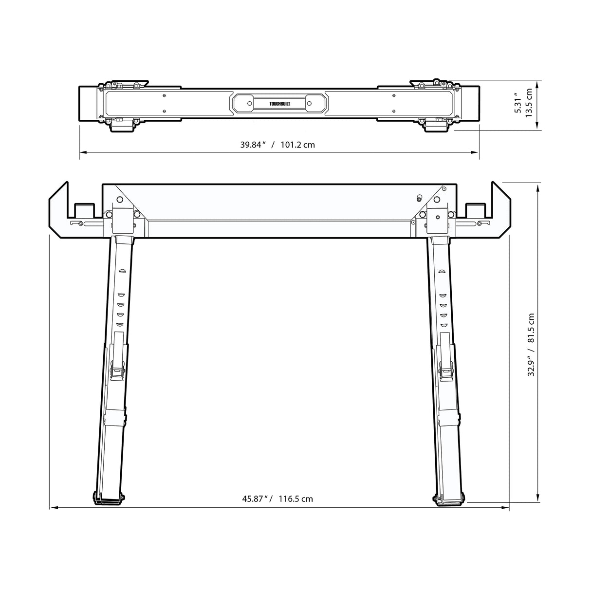ToughBuilt - Folding Sawhorse - Sturdy, Durable, Lightweight, Heavy-Duty, 100% High Grade Steel - Adjustable up to 4x4 Size Support Arms - 1300 LB Capacity - (TB-C700) - 2 Pack ToughBuilt