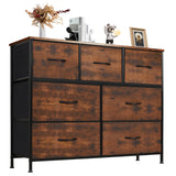 DUMOS Dresser for Bedroom with 7 Fabric Drawers, Chest Organizer Units for Clothing, Closet, Guestroom, Storage Tower with Cabinet, Metal Frame, Wooden Top, Lightweight Nursery Furniture, Brown DUMOS