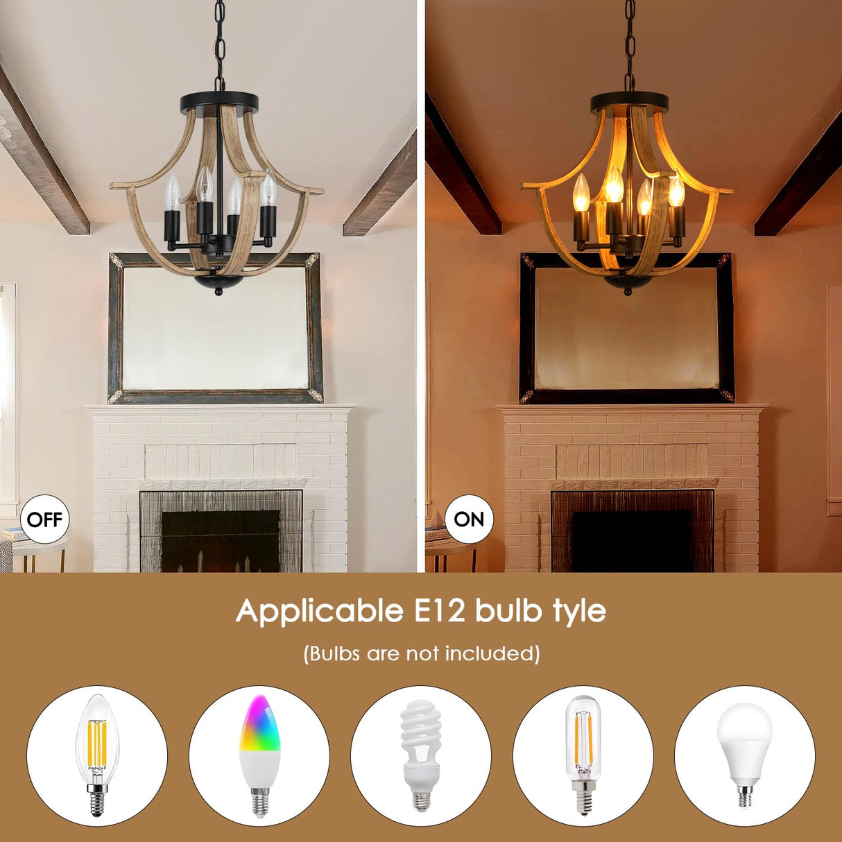 LAMPKEDUO Farmhouse Hanging Pendant Lighting, 4-Light Rustic Flush Mount Ceiling Light Fixture,Modern Faux Wood Vintage Chandelier for Dining Room Kitchen Island Foyer Hallway Entryway Bedroom LAMPKEDUO