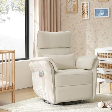 HULALA HOME Nursery Glider Recliner with Adjustable Headrest and Armrests, Power Swivel Rocker Recliner Chair with USB Port and Storage Bags, GREENGARD, FSC, CertiPUR-US® Certified, Beige HULALA HOME