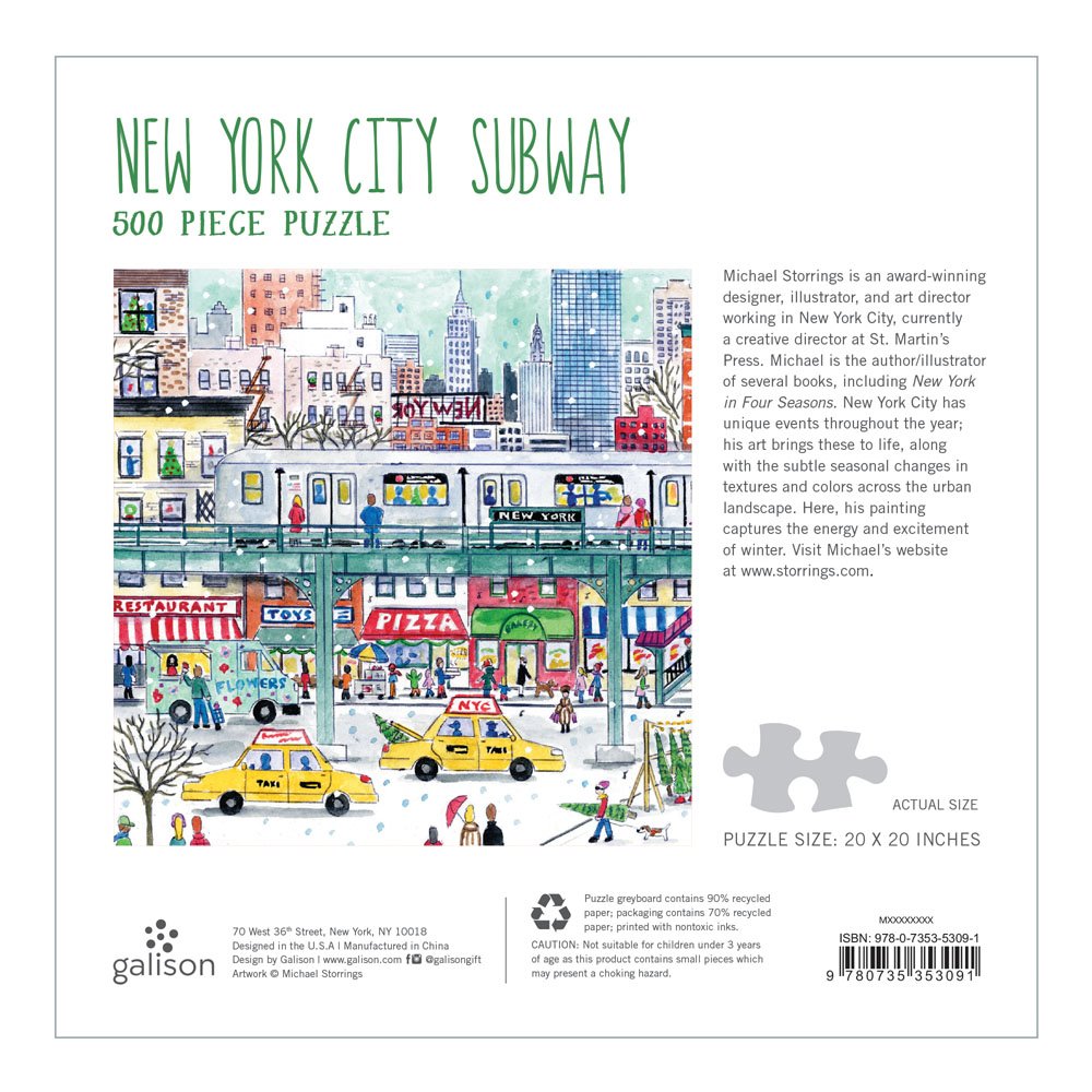 Galison Michael Storrings 500 Piece New York City Jigsaw Puzzle for Adults and Families, Holiday Puzzle with Winter Scenery in New York City Galison