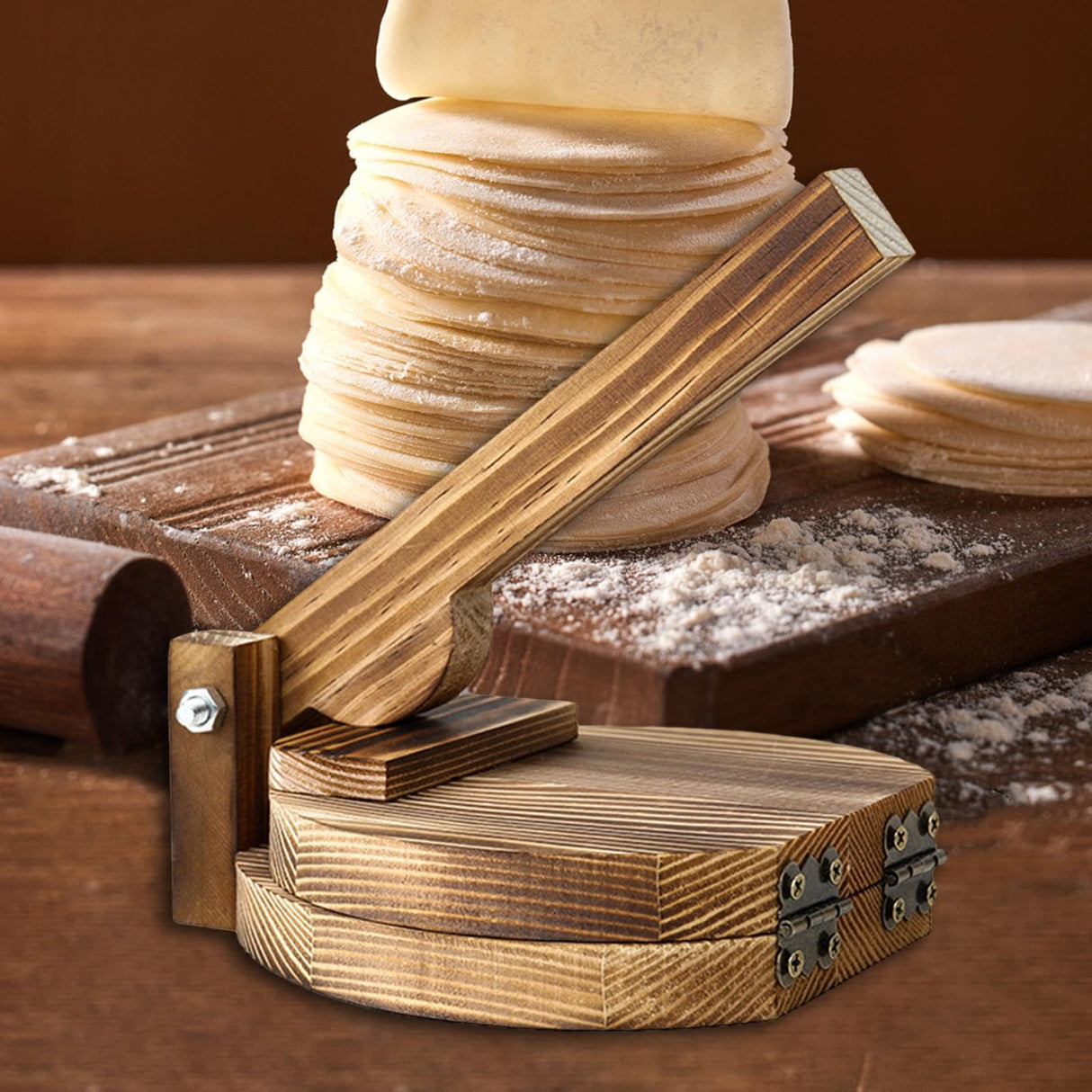 ＫＬＫＣＭＳ Wooden Tortilla Press Dumpling Maker, Multifunctional Corn Tortilla Presser Tool Mexican Tortillera Presser for Picnic, Round ＫＬＫＣＭＳ