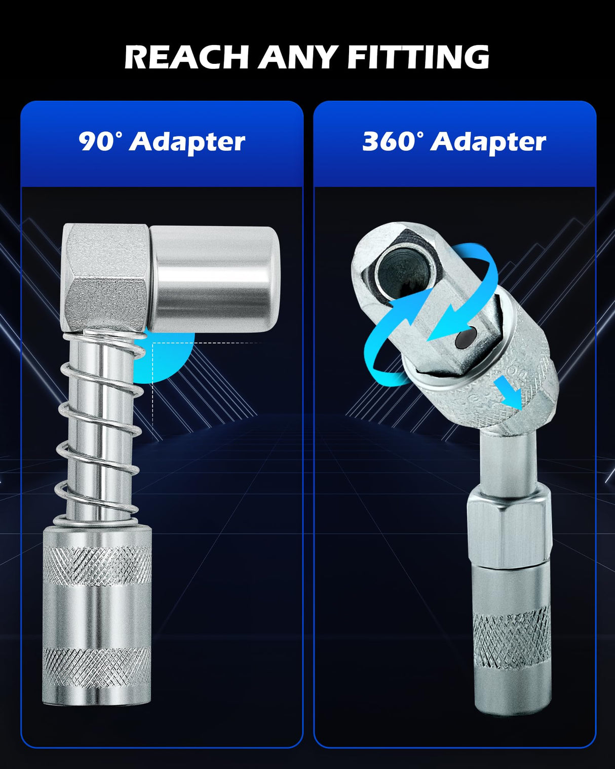 Orion Motor Tech Grease Gun Accessory Kit, 11 Piece Grease Gun Coupler Set for Hard to Reach Grease Fittings, Heavy Duty Lubrication Grease Zerk Fitting Adapters with Grease Gun Hose Holder Orion Motor Tech