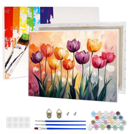 Lxmsja Tulips Paint by Numbers Kit for Adults, Acrylic Beauty Nature Paint by Numbers for Adults Beginner, DIY Craft Supplies Oil Painting Kits for Home Wall Decor 16x12 inch (Framed) Lxmsja