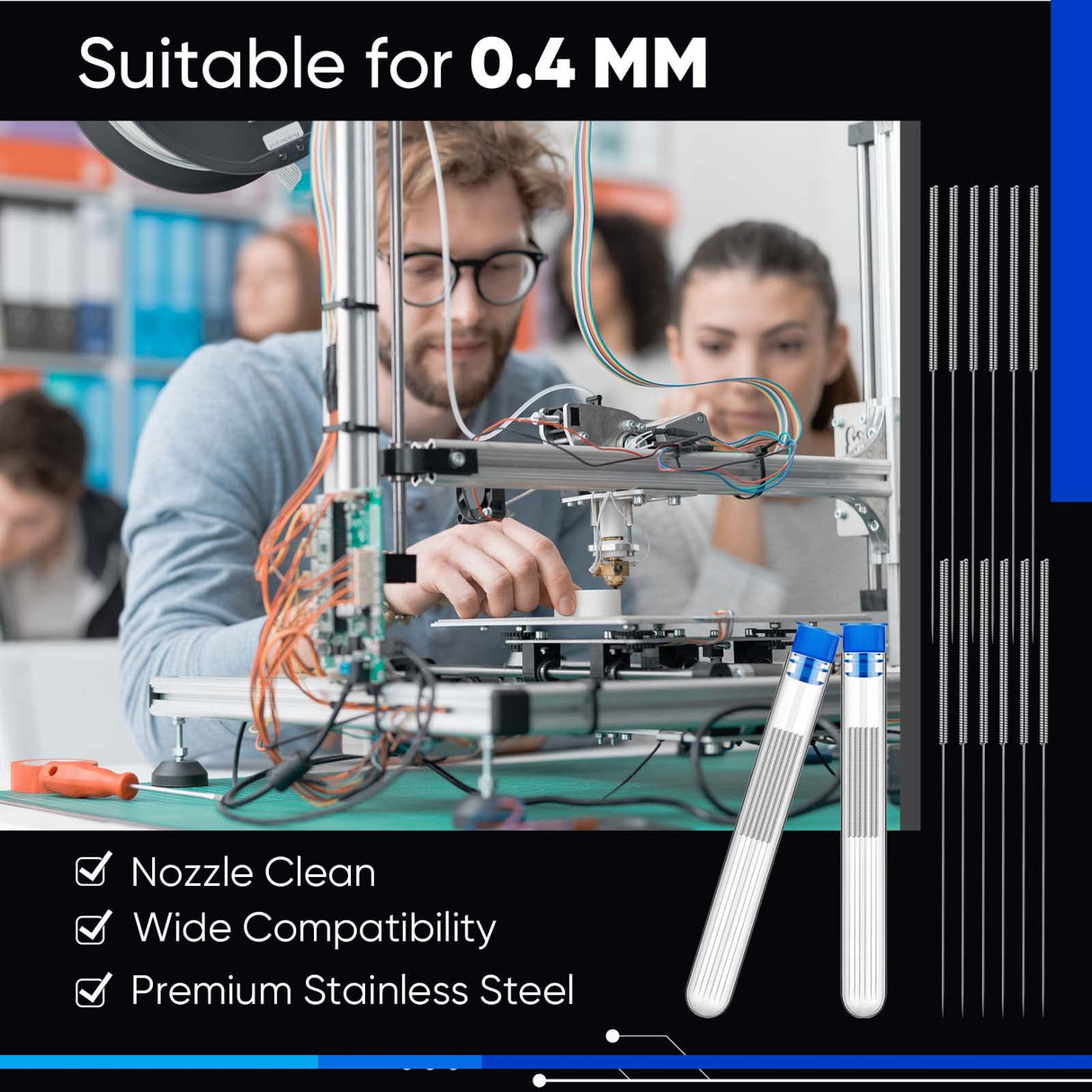 48 Pieces 3D Printer Nozzle Cleaning Kit 0.4 mm Stainless Steel Nozzle Cleaning Needles 3D Printer Nozzle Cleaner for 3D Printer Accessory Hotop