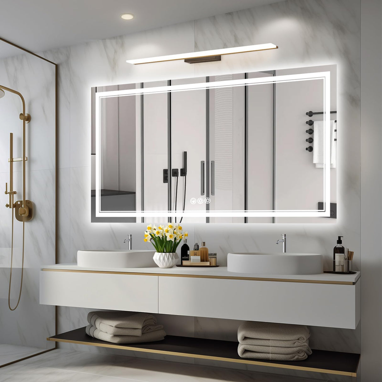 Ratsamee 55x30 Inch Led Mirror for Bathroom with Front Light and Backlit, Dimmable Anti Fog Wall Bathroom Mirror with Led Lights, Water Proof, Decor Vanity Mirror Ratsamee