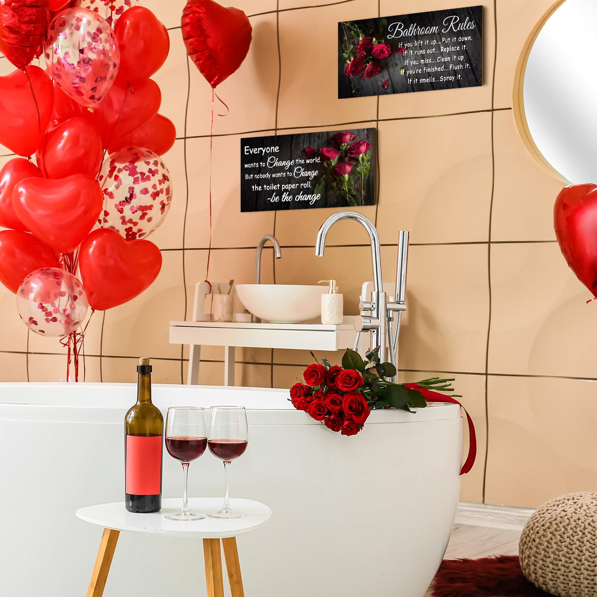 2 Pieces Funny Teal Bathroom Signs Beach Theme Bathroom Wall Decor Teal Bathroom Accessories Farmhouse Toilet Rustic Wooden Signs(Rose Style) Jetec