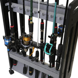 JOYWAVE Fishing Rod Holder,Fishing Pole Holders for Garage,Plastic Fishing Rod Rack,16-Slots,Portable Wheels JOYWAVE