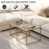 Nesting Coffee Table Set of 2, Gold Glass Coffee Tables, Square Center Coffee Table for Living Room,Nesting Tables with LED Lights for Home, Office, Bedroom, Tempered Glass-top with Sturdy Metal Frame Adompacat