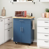 Shintenchi Kitchen Island Cart with Storage,Rolling Kitchen Island Side Table on Wheels with Large Worktop,Storage Cabinet,Towel Rack and Drawers for Kitchen,Dinning Room, Blue Shintenchi