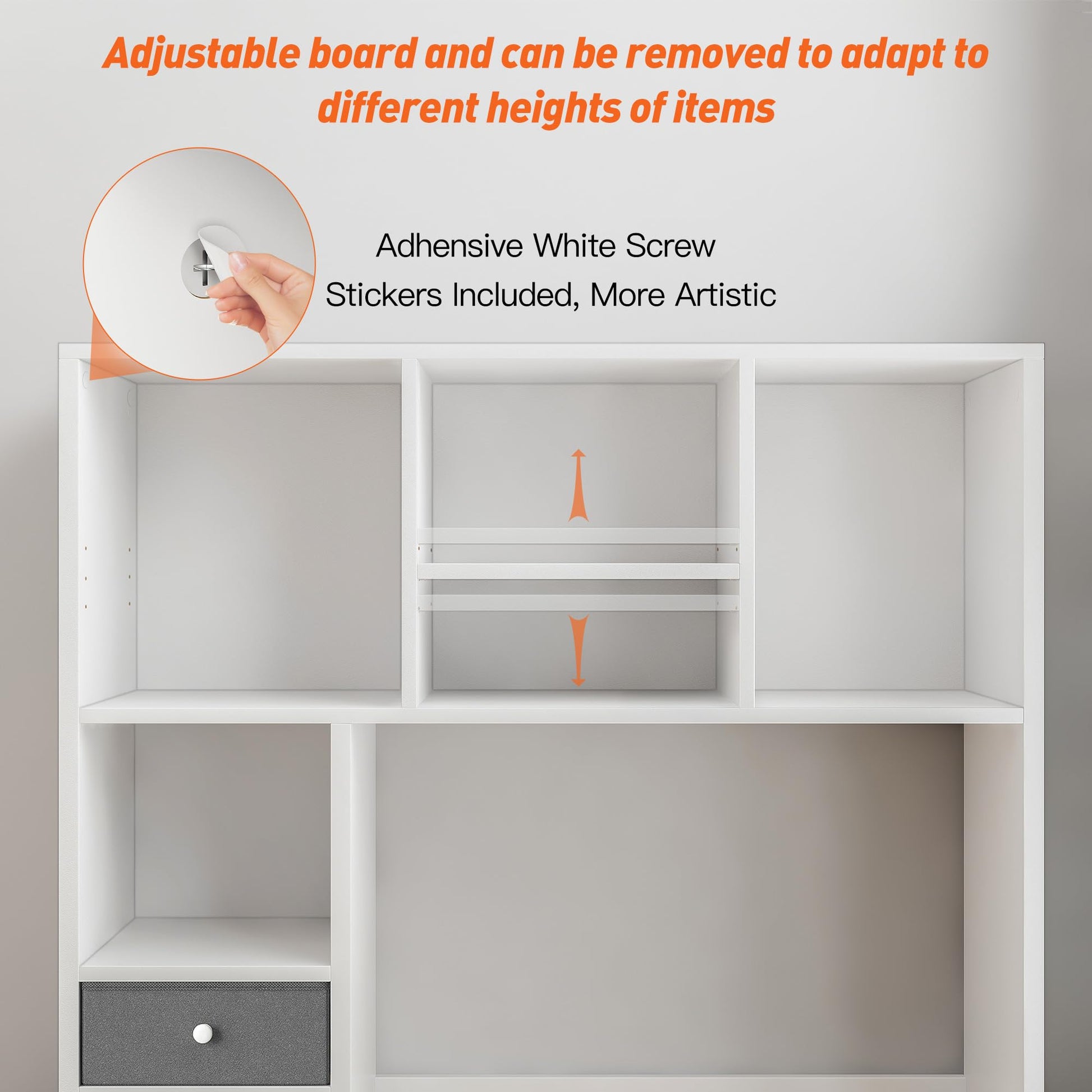 REIBII High-Capacity Desktop Bookshelf with 8 Shelves and 2 Drawers - Adjustable Desk Organizer in White - WoodArtSupply