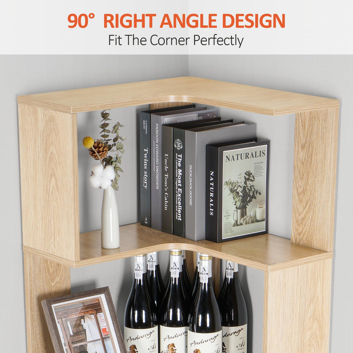 GOOFCXO Corner Bookshelf, 5 Tiers Wooden Corner Bookcase 68.9" Tall Large Open Bookshelf L-Shaped Storage Display Rack with Fixture for Living Room Bedroom Study Office GOOFCXO