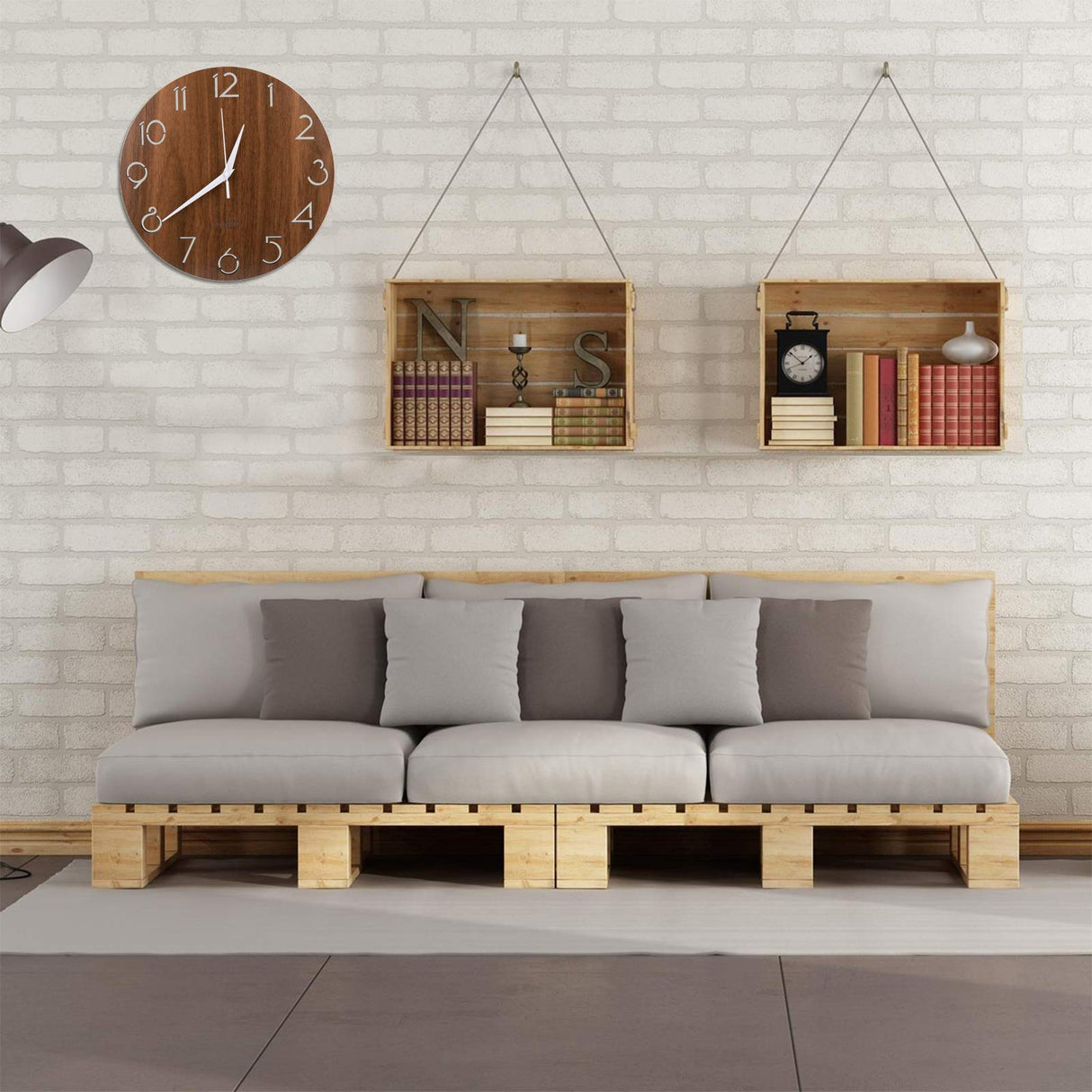 Nicunom 12 Inch Wooden Wall Clock, Cut-Out Numbers Design, Rustic Country Style Wall Clocks, Silent Non-Ticking, Decor for Home Living Room Bedroom Kitchen Office - Battery Operated Nicunom