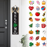Sintuff Welcome Sign for Front Door Interchangeable Porch Sign with 24 Pcs Holiday Icons Home Farmhouse Welcome Outdoor Seasonal Rustic Sign for Spring Easter St Patrick's Day(Black) Sintuff