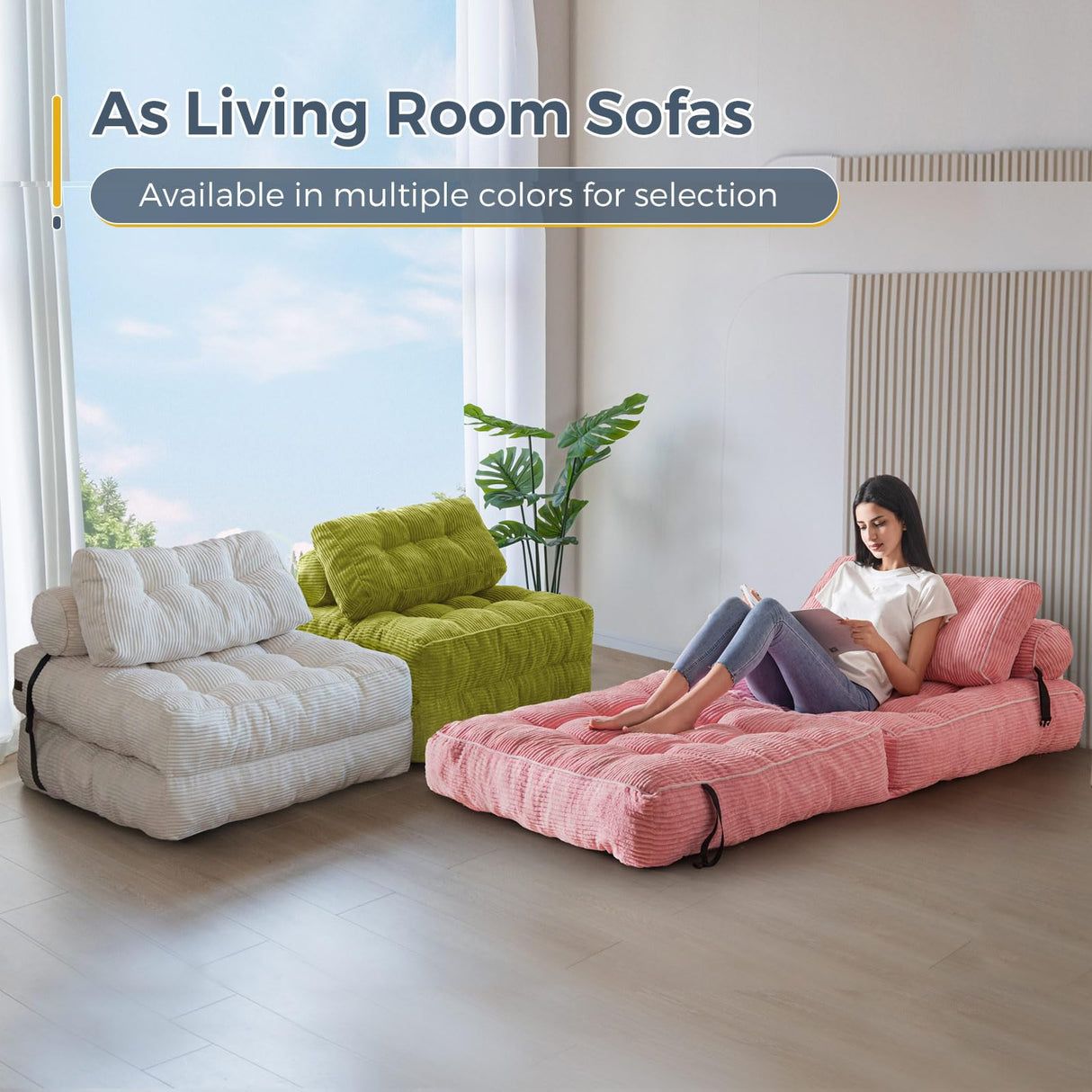 MAXYOYO Folding Sofa Bed, Convertible Sleeper Chair with Pillow Foldable Matress, Portable Fold Out Chair Bed Comfy Floor Sofa Lounge for Living Room Bedroom MAXYOYO