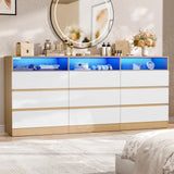 STIKELY 9 Drawer Dresser for Bedroom with Power Outlet and LED Light, Dresser Chest of Drawers for Closet, Modern Dressers Organizer Cabinet for Living Room, Entryway, Hallway STIKELY