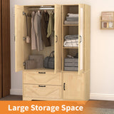 CORAZAZA 72" Armoire Wardrobe Closet with Mirror Door,3 Doors Farmhouse Bedroom Armoire with Drawers and Adjustable Shelves,Wooden Armoire Wardrobe Closet with Hanging Rod for Bedroom(Natural) CORAZAZA