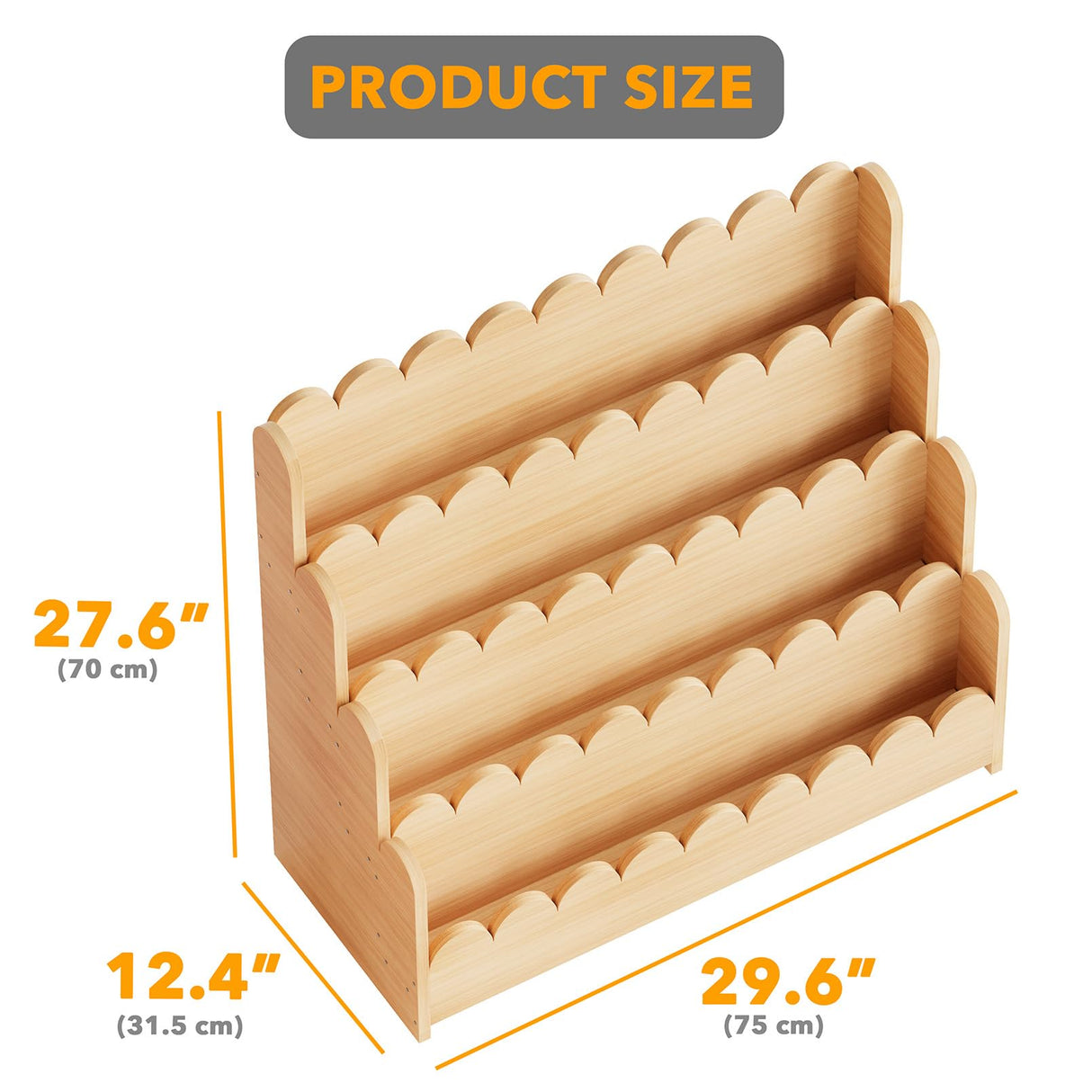 SpaceAid 4-Tier Scalloped Bookshelf, Montessori Bookcase for Toddlers, Wooden Book Shelf Organizer Display Furniture for Kids Rooms, Playroom, Nursery and Classroom, 29.6“ Wide, Natural SpaceAid