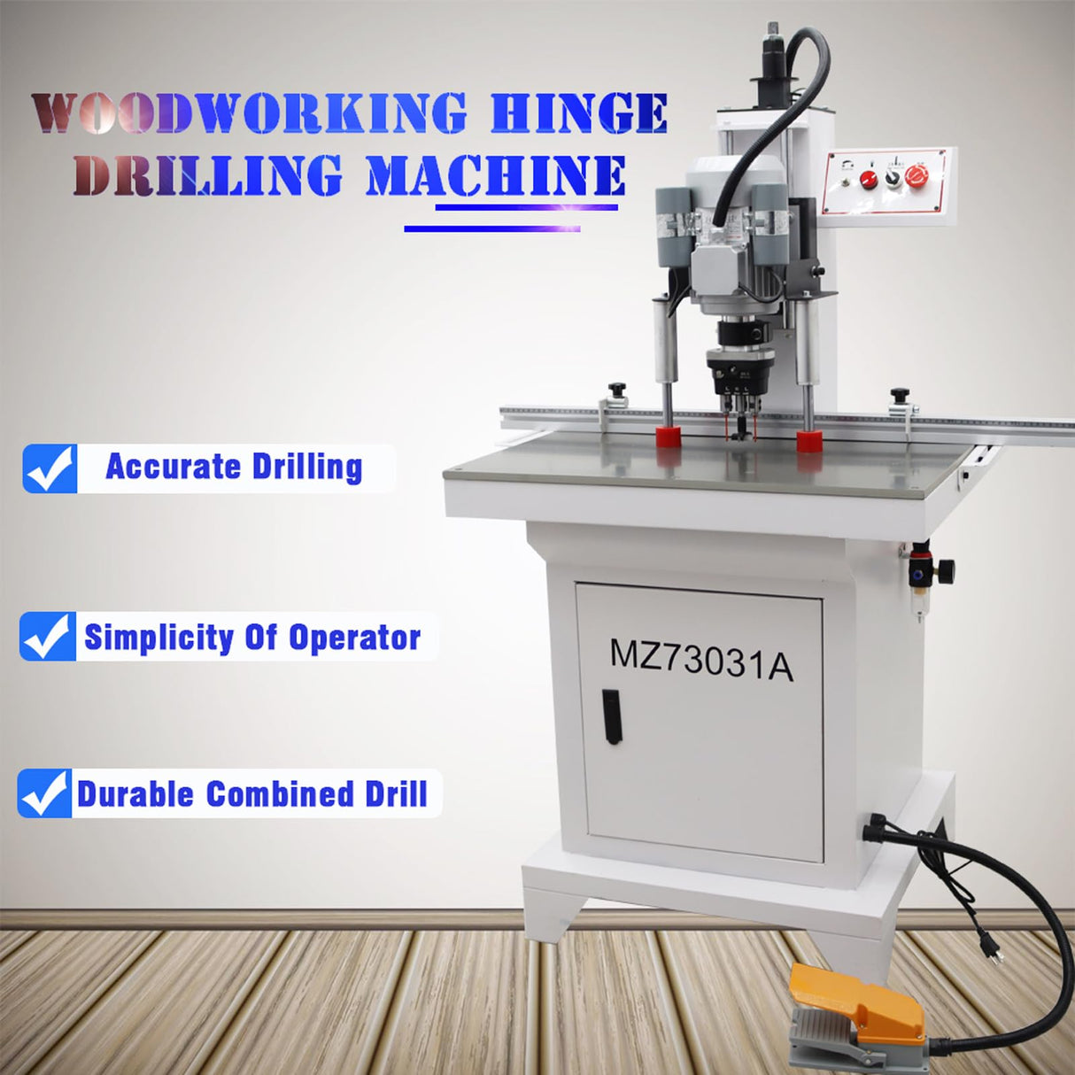WYDDDARY Pneumatic Hinge Boring Insertion Machine Hinge Drilling and Boring Machine Woodworking Drilling for Cabinet and Furniture Single Head(45-9.5) 110V 1500W 2880RPM 0-50mm Depth WYDDDARY