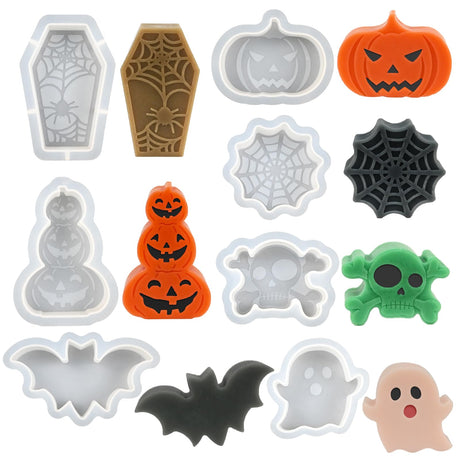 ZQYSING 7 Pack Halloween Candle Molds for Candle Making, Various Shapes Skull Spider Web Pumpkin Ghosts Bat Coffin Molds for Candles Wax Soap Clay Plaster Epoxy Resin Home Party Decorations ZQYSING